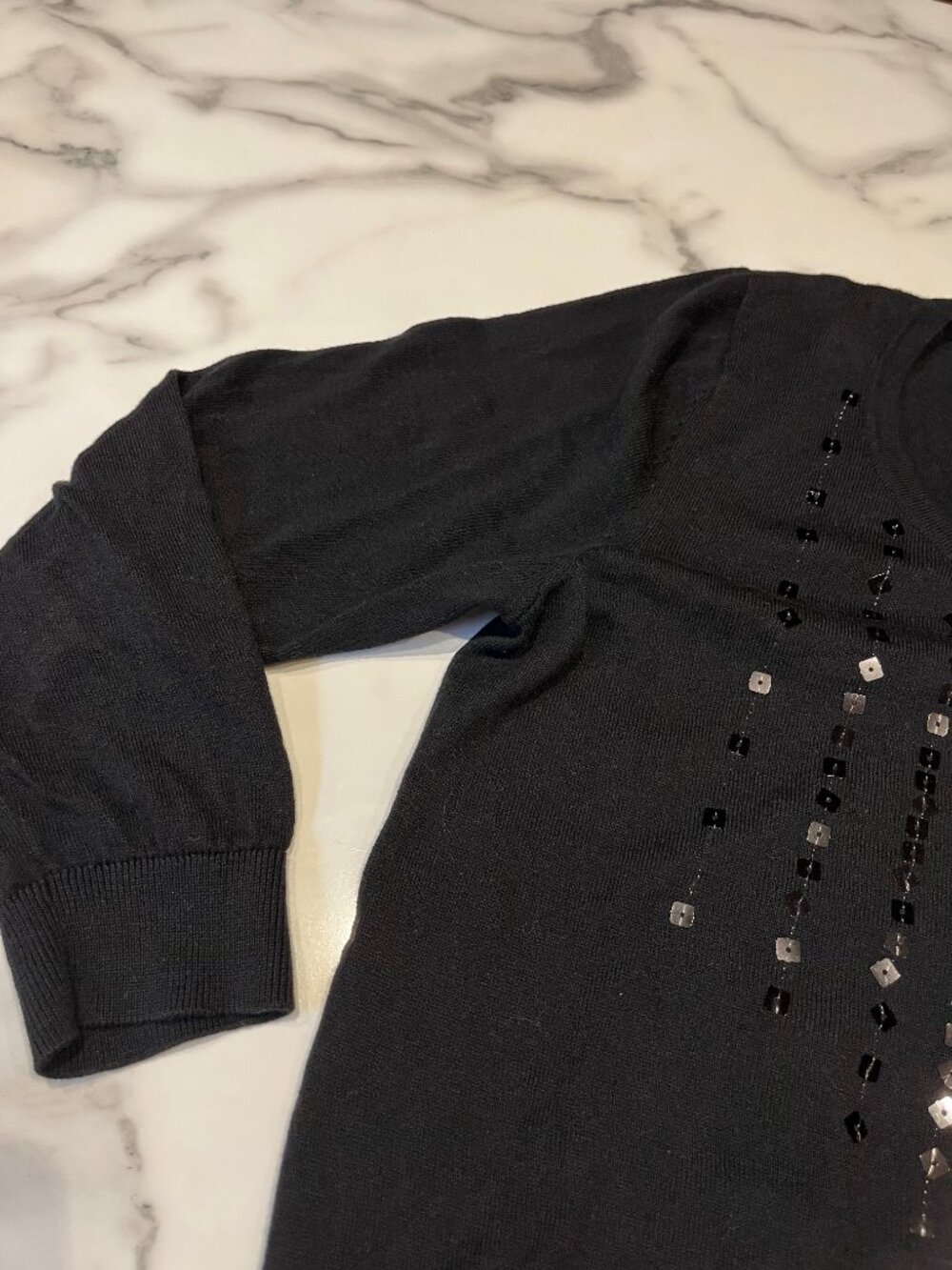 August Silk Beaded Knit Pullover Sweater Black Size M Style 19215 - Picture 7 of 12